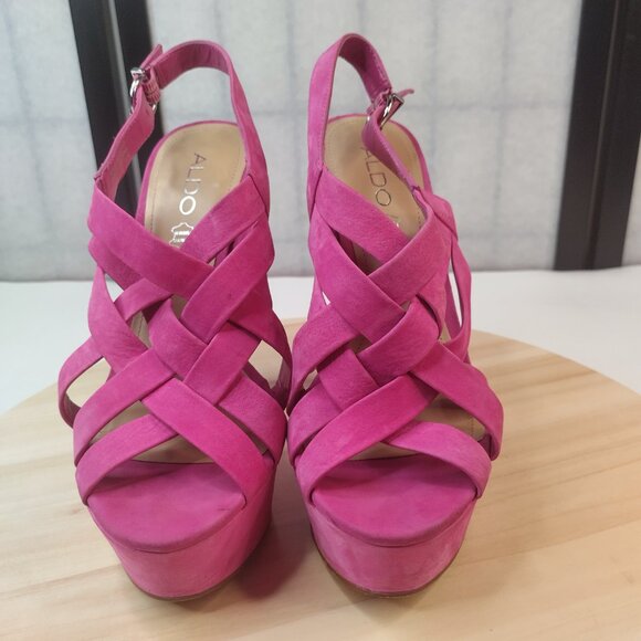 ALDO Suede Peep Toe High Heel Platforms Pink Fushia Women EU 38/ US 7.5 - Picture 4 of 15